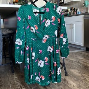 A-line styled dress emerald green polka dot & floral dress